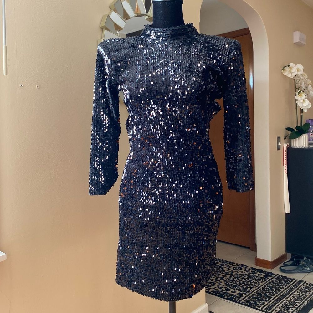 Zara mini sequin black dress